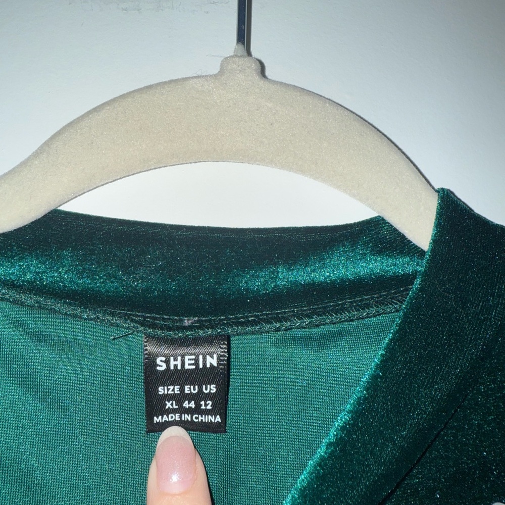 SHEIN Dark Green Velvet Long Sleeve Top - Picture 4 of 5